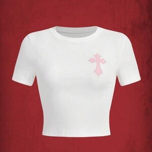 ROMWE White Tee with Pink Cross Accent